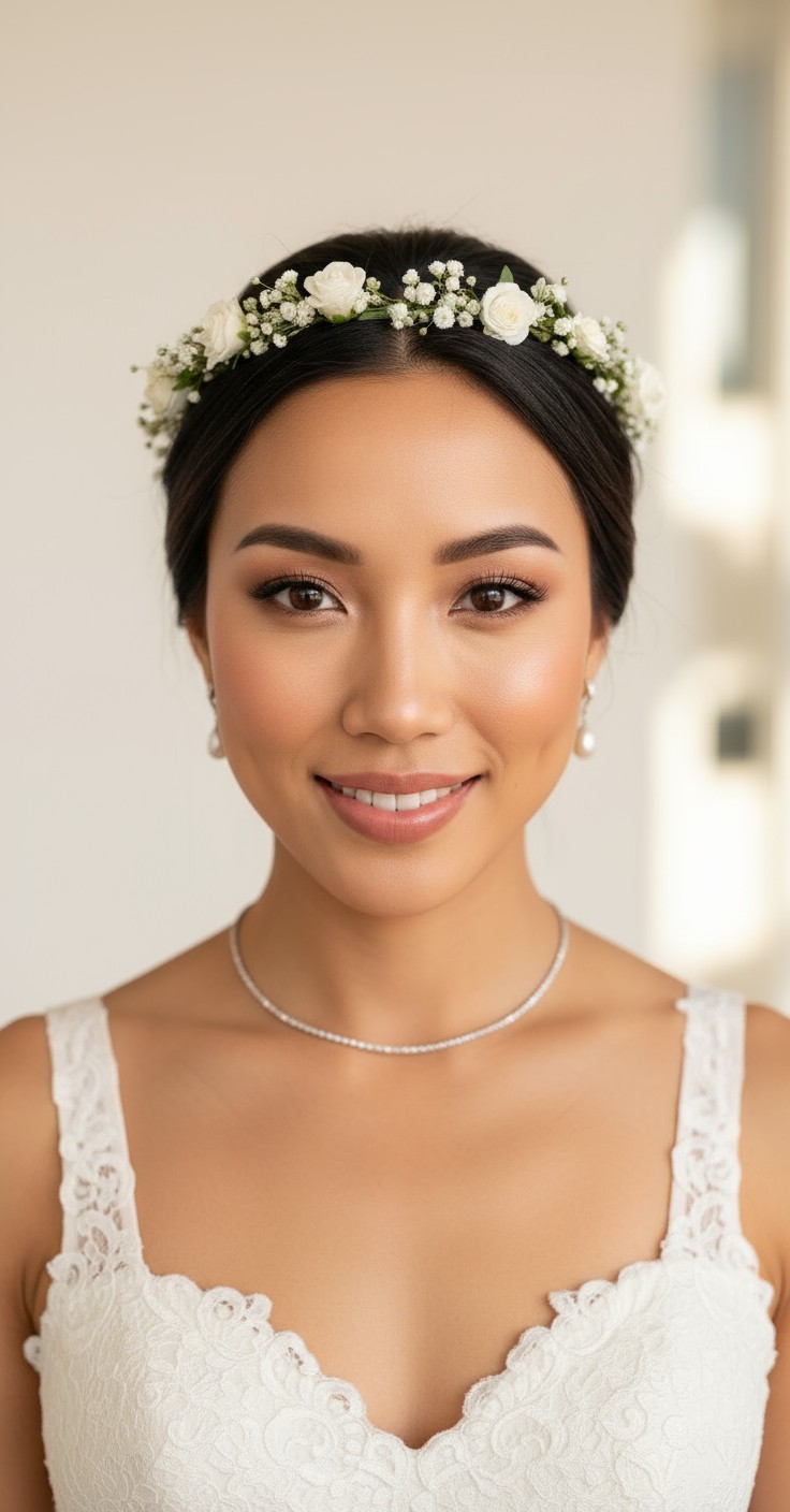 After Bridal Updo With Flower Crown